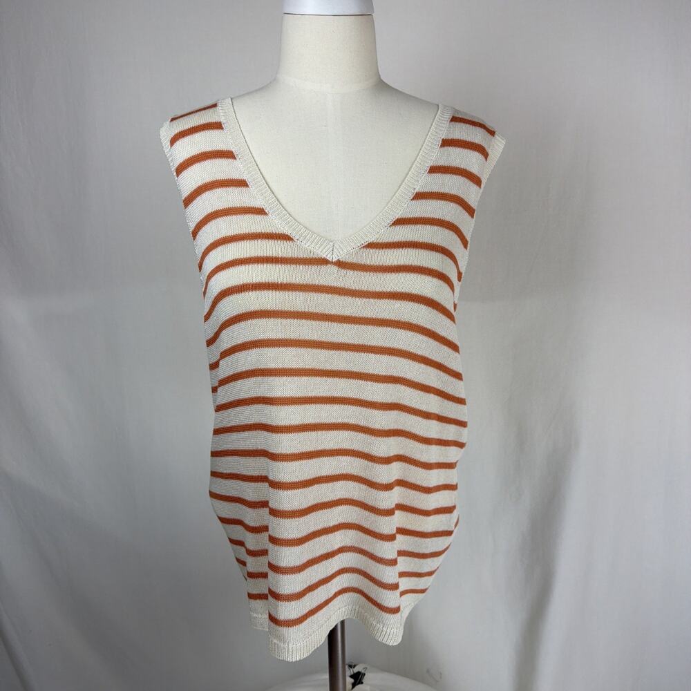 NWT Soya Concept Ivory/Orange Striped Linen Blend Sweater Tank Size XS #0447